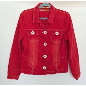 Vintage Beau Dawson Y2K Red Denim Jacket Size 8-10